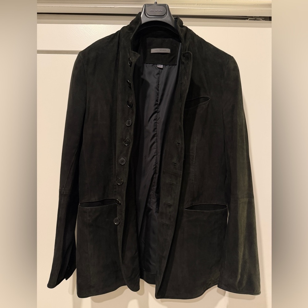 John Varvatos Men's Black Suede Button-Front Jacket